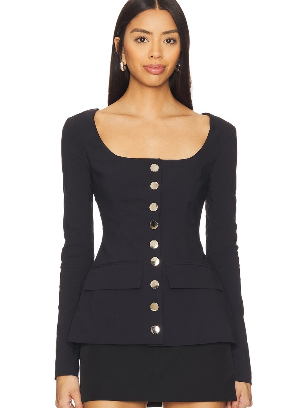 WeWoreWhat Boatneck Peplum Blazer in Black
